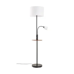 Lindby Gulvlampe Aovan, sort, hylde, USB-port