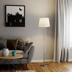 Lindby gulvlampe Benjiro, hvid, tekstil, læselampe, 150 cm