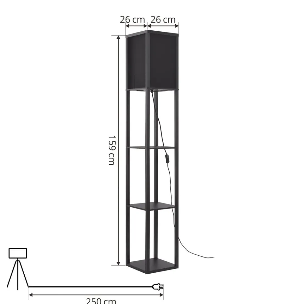 gulvlampe Birta, sort, hylde, træ, 159 cm^Lindby Discount