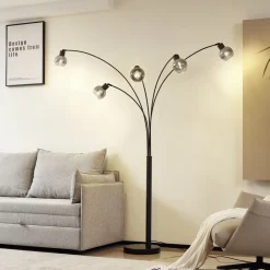 Lindby Gulvlamper|Gulvlamper>gulvlampe Braccio, grå/sort, glas, 5 lyskilder, 204,5 cm