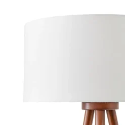 Lindby gulvlampe Charlia, hvid, valnøddetræ, højde 150 cm