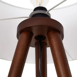 Lindby gulvlampe Charlia, hvid, valnøddetræ, højde 150 cm