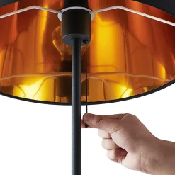 gulvlampe Efalia, sort/guld, tekstil, læselampe^Lindby