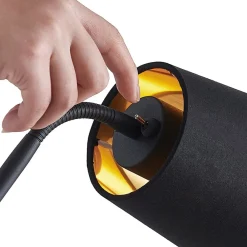 gulvlampe Efalia, sort/guld, tekstil, læselampe^Lindby