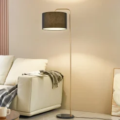 Lindby Gang|Gulvlamper>gulvlampe Hillary, sort/guld, marmor, 153 cm
