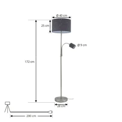Lindby gulvlampe Jaileen, grå, tekstil, 170 cm, læselampe