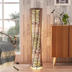 Lindby gulvlampe Joas, 110 cm, papir, tekstil, brun