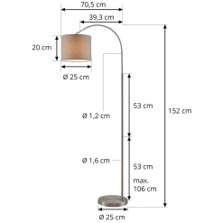gulvlampe Keriba, nikkel/taupe, stof, 150 cm, E27^Lindby