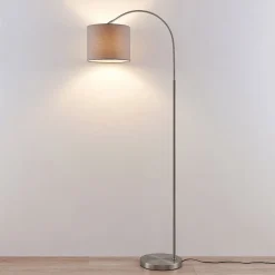 gulvlampe Keriba, nikkel/taupe, stof, 150 cm, E27^Lindby