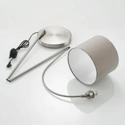 gulvlampe Keriba, nikkel/taupe, stof, 150 cm, E27^Lindby