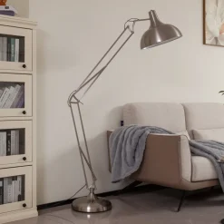 gulvlampe Leia, sølv, metal, 180 cm, drejelig, E27^Lindby