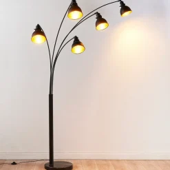 gulvlampe Lira, 5 lyskilder, højde 205 cm, sort, guld^Lindby Best