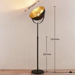 Lindby gulvlampe Muriel, 1 lyskilde, sort/guld, metal