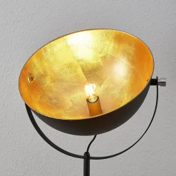 Lindby gulvlampe Muriel, 1 lyskilde, sort/guld, metal