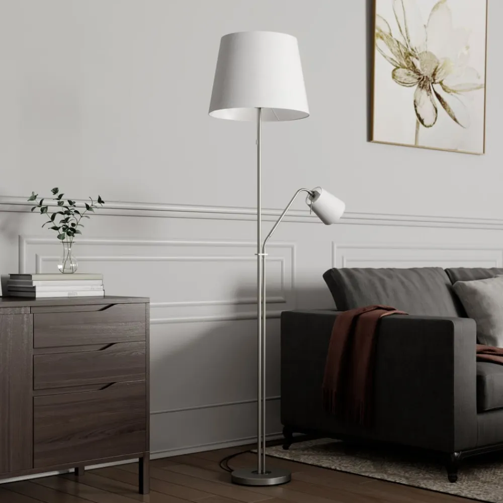 gulvlampe Nantwin, 175 cm, hvid, nikkel, tekstil^Lindby Online