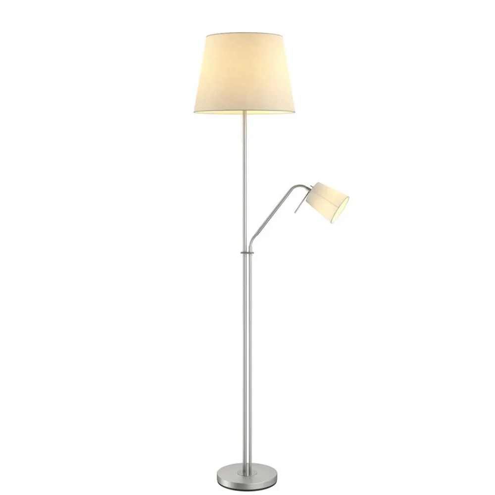 gulvlampe Nantwin, 175 cm, hvid, nikkel, tekstil^Lindby Online