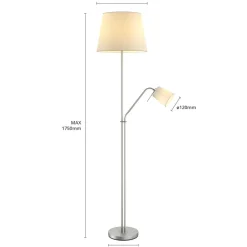 gulvlampe Nantwin, 175 cm, hvid, nikkel, tekstil^Lindby Online