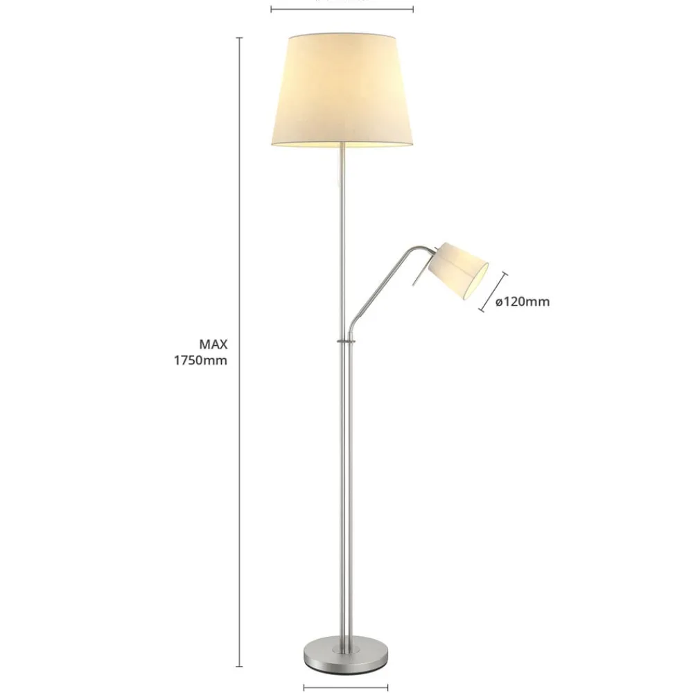 gulvlampe Nantwin, 175 cm, hvid, nikkel, tekstil^Lindby Online