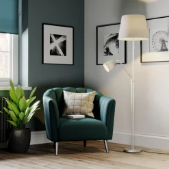 Lindby Gang|Pendellamper>gulvlampe Nantwin, 175 cm, grå, nikkel, tekstil