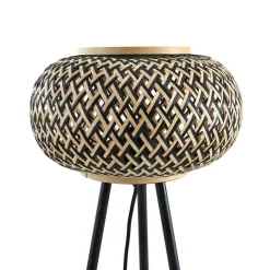 Lindby gulvlampe Nerys, sort, bambus, Ø 31,5 cm, stativ