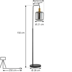 gulvlampe Nimbora, 150 cm, sort, glas, metal^Lindby Outlet