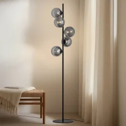 gulvlampe Orbelia, sort, 5 lyskilder, glas^Lindby