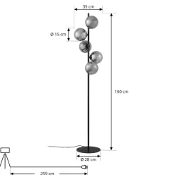 gulvlampe Orbelia, sort, 5 lyskilder, glas^Lindby