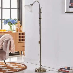 Lindby gulvlampe Otis, antik messing, glas, 170 cm, E27