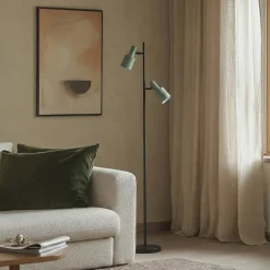 Lindby gulvlampe Ovelia, grøn/sort, metal, E27