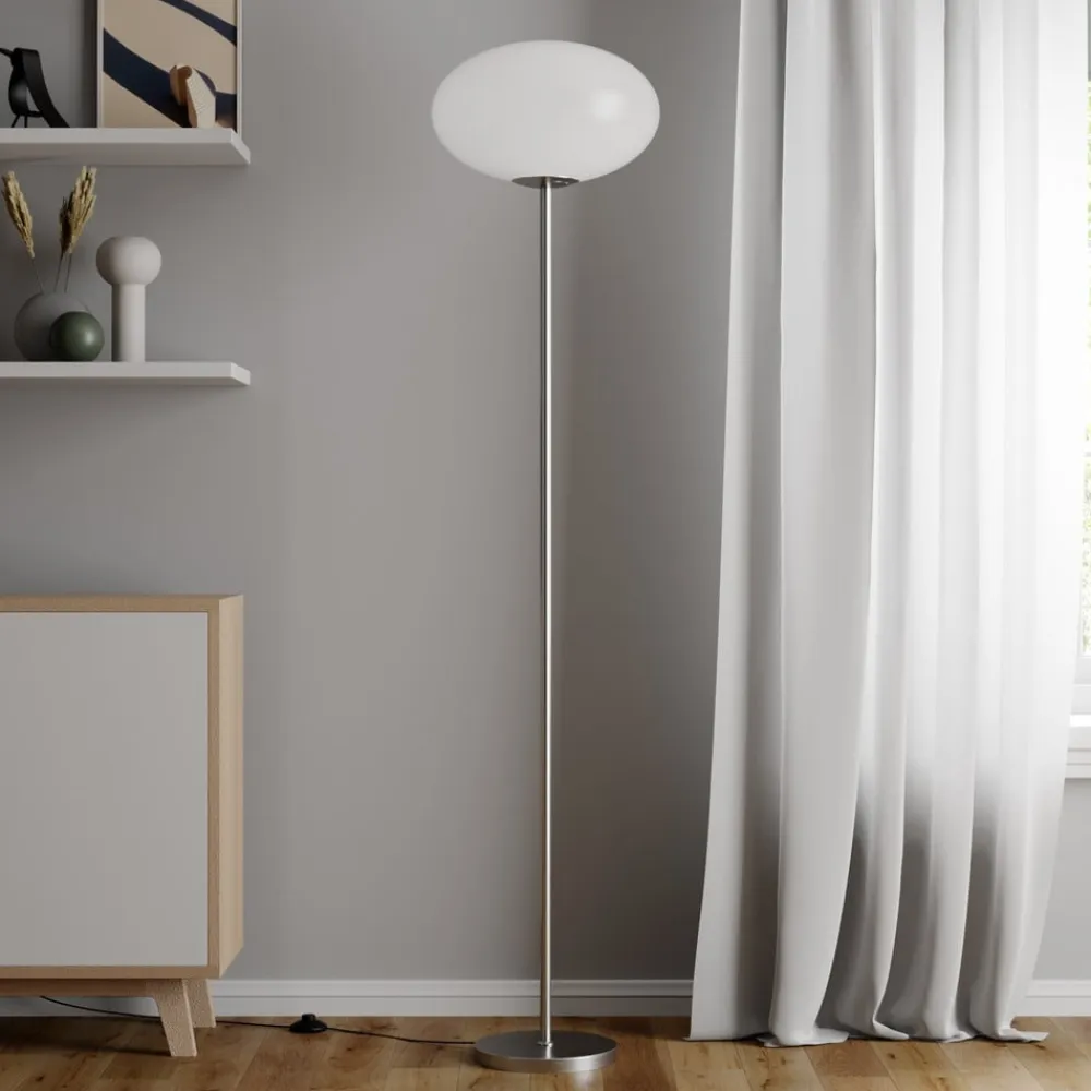 Lindby gulvlampe Sonika, 175 cm, nikkelfarvet, glas, E27