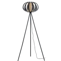 Lindby gulvlampe Tamira, sort, rattan, 143 cm høj, E27