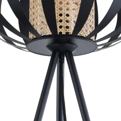 Lindby gulvlampe Tamira, sort, rattan, 143 cm høj, E27