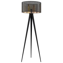 gulvlampe Thoralf, trefod, sort, tekstil, Ø50cm^Lindby Clearance