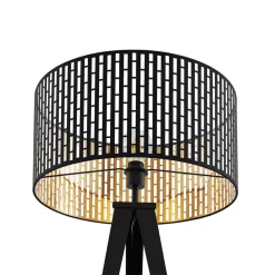 gulvlampe Thoralf, trefod, sort, tekstil, Ø50cm^Lindby Clearance