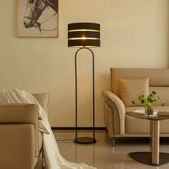 Lindby Gang|Pendellamper>gulvlampe Tsomo, Ø 40 cm, sort, stof, E27