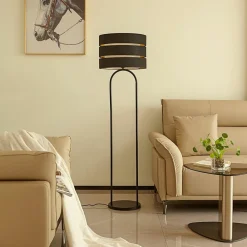 Lindby Gang|Pendellamper>gulvlampe Tsomo, Ø 40 cm, sort, stof, E27