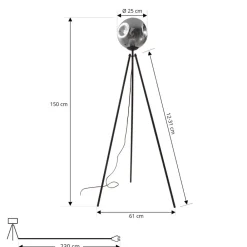 Lindby gulvlampe Valentina, E27, røggrå, glas, 150 cm