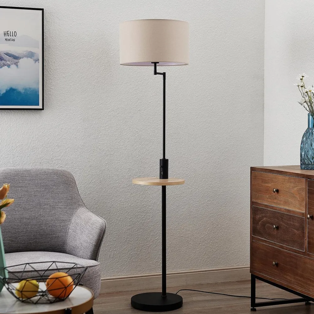 gulvlampe Zinia, sort, hylde, USB-tilslutning^Lindby Clearance