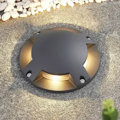 Lindby gulv-spotlight med LED Cormac, 4 lyskilder, Ø 21 cm, IP67