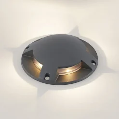 Lindby gulv-spotlight med LED Cormac, 4 lyskilder, Ø 21 cm, IP67