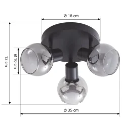 Lindby Hedvig loftlampe, rund, sort, 3 lyskilder.