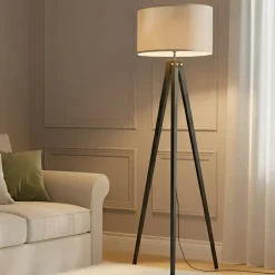 Herry gulvlampe, sort, træ, trefod, 153 cm^Lindby