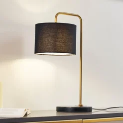 Lindby Hillary bordlampe, sort/guld, marmor, 49 cm