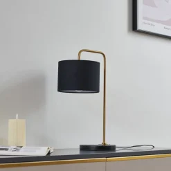 Lindby Hillary bordlampe, sort/guld, marmor, 49 cm