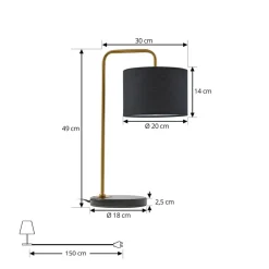Lindby Hillary bordlampe, sort/guld, marmor, 49 cm