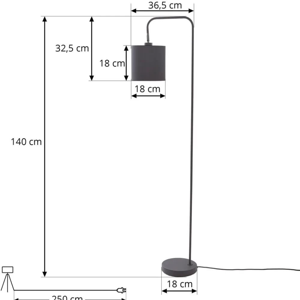 Hinay tekstil-gulvlampe, sort/guld^Lindby