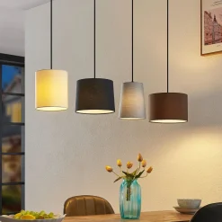 Lindby hængelampe Amilia, stof, 4 lyskilder, grå/beige, E27