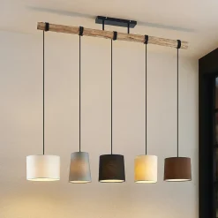 Lindby Pendellamper|Pendellamper>hængelampe Amilia, stof, 5 lyskilder, grå/beige, E27