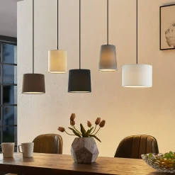 Lindby Pendellamper|Pendellamper>hængelampe Amilia, stof, 5 lyskilder, grå/beige, E27