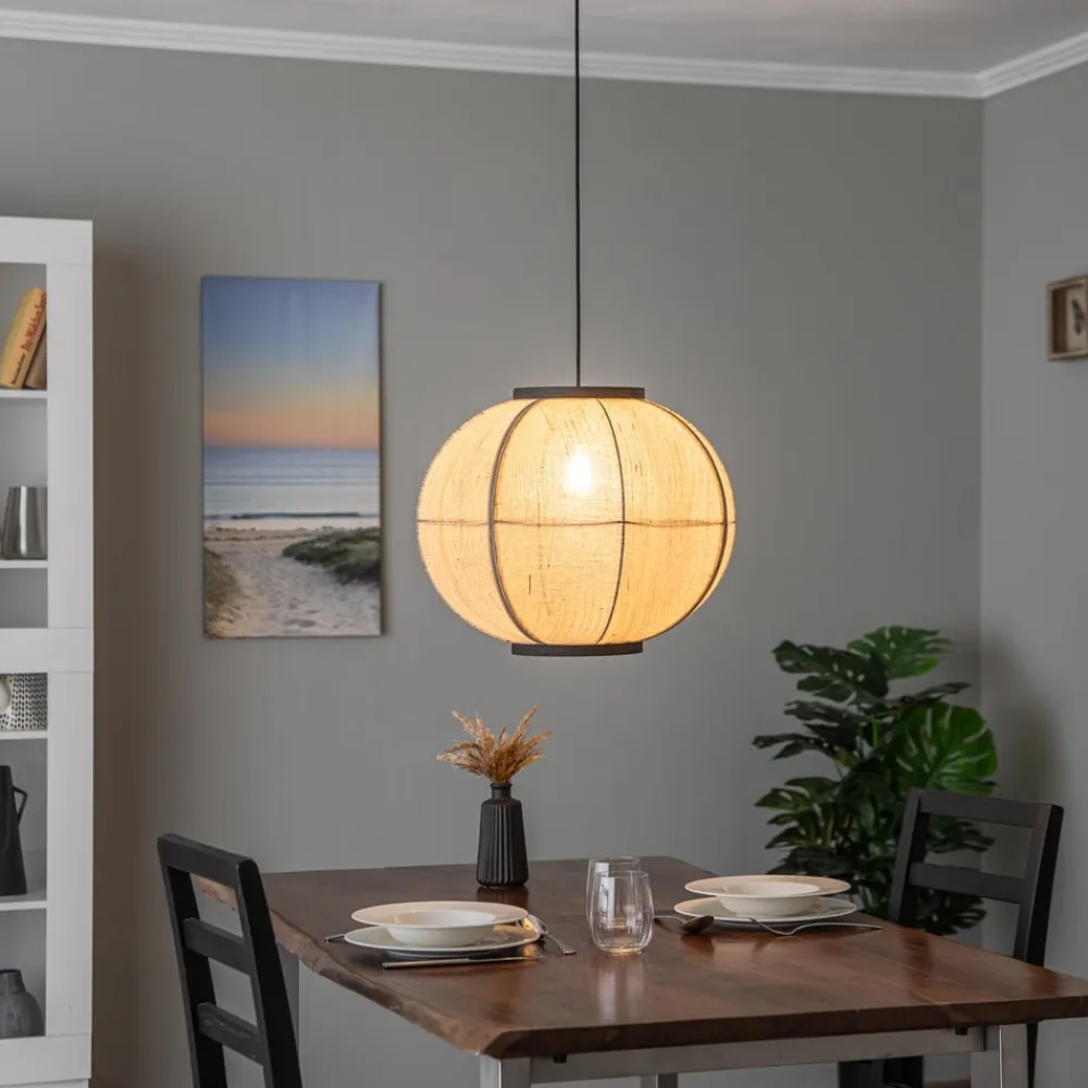 hængelampe Aurinil, træfarvet, hør, Ø 48cm, E27^Lindby Outlet